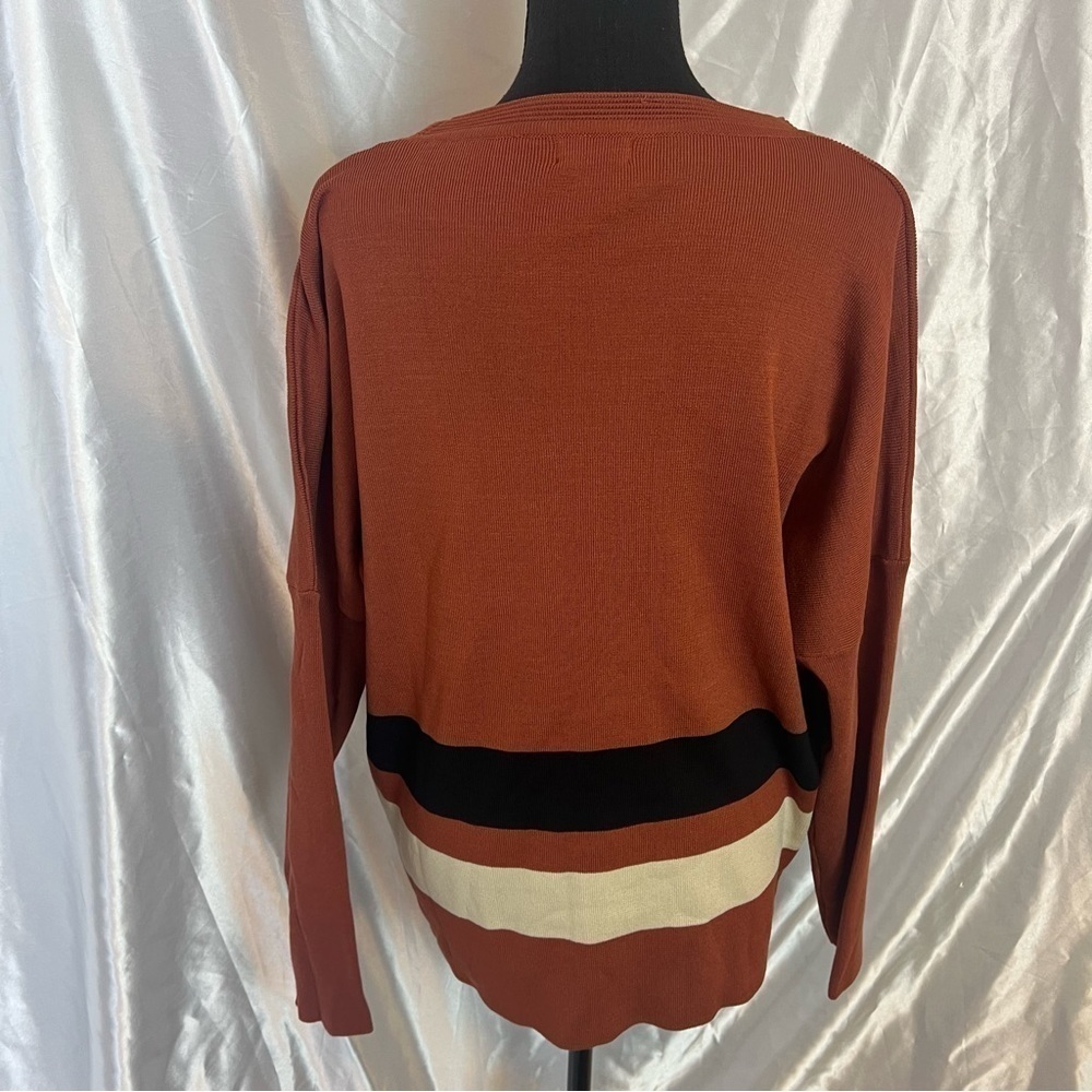 Loose Fit Orange Stripe Long Sleeve Knit Top – Cozy, Stylish & Effortless - Picture 5 of 8